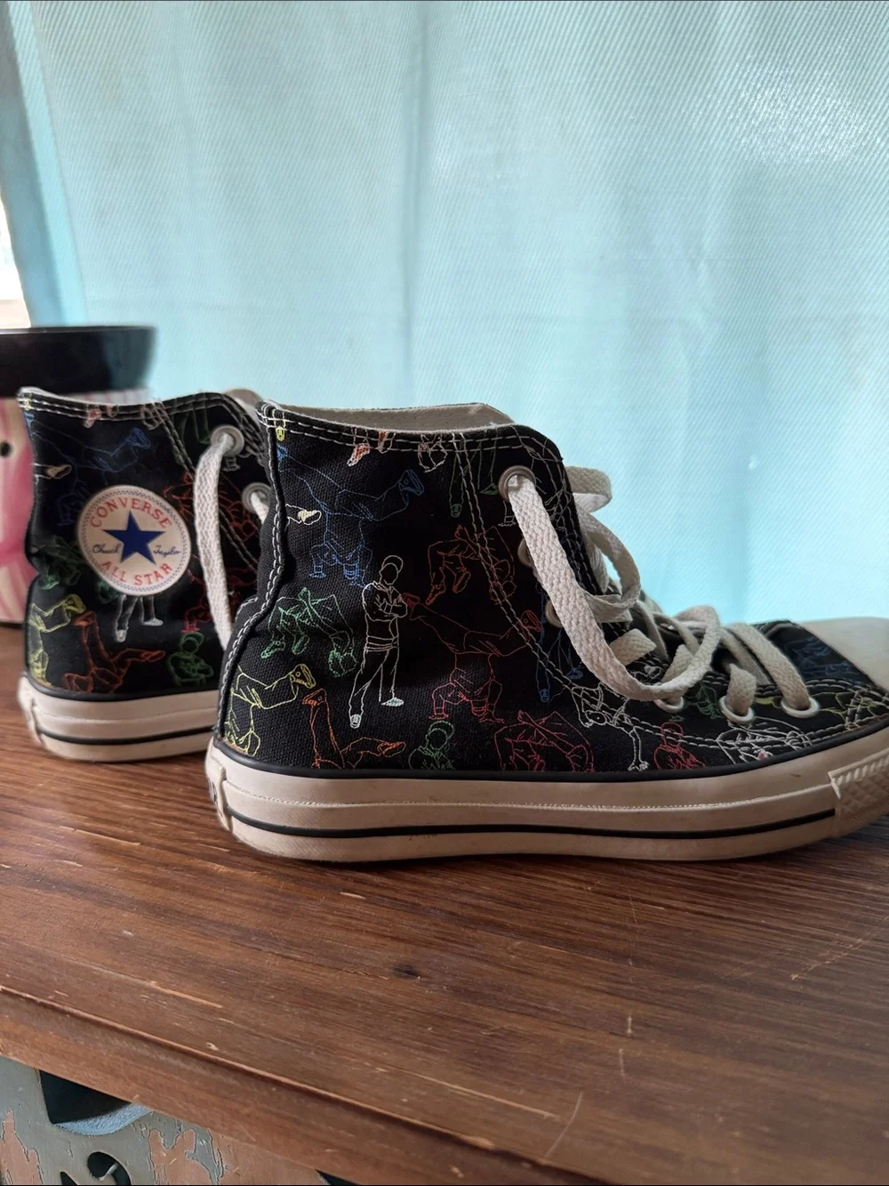 Converse Black High-Top Sneakers with Multicolor Outline Graphics